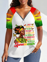 Imprimé V-Neck Zipper Off-Shoulder Tee des femmes